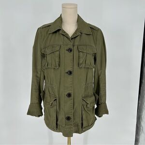 Vintage Y2K GAP Lightweight Military Style Utility Jacket Pockets Green Women's